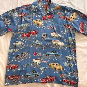 Island Collection Mens Shirt L Blue Cars.